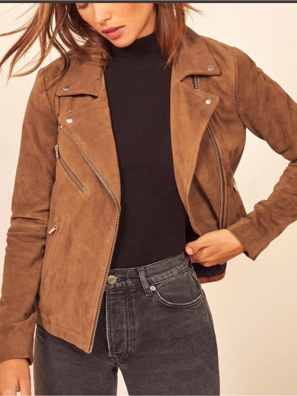 Reformation Veda Suede Moto Jacket Sise M